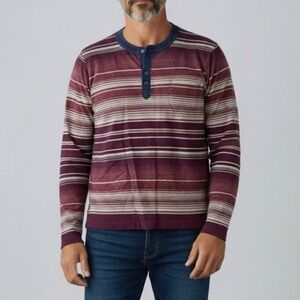 Obey‎ Henley Shirt Mens Large Burgundy Striped